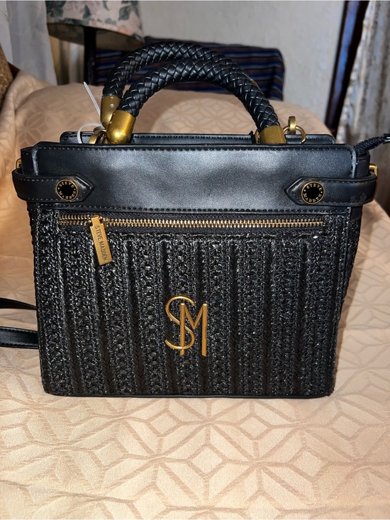 Steve Madden Handbags - Steve Madden Black Braided Top-Handle Satchel with Gold Accent